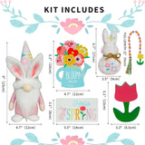 Spring Decorations - 6Pcs Bunny Gnome Tiered Tray & Wood Signs, Plus Plush Bunny & Flower Bead Garland For Easter & Farmhouse Kitchen Decor