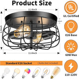 2 Light Farmhouse Ceiling Light Vintage Black Metal Cage Industrial Fixture