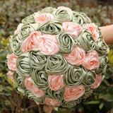 Handmade Wedding Flowers Bouquet Round Holding Bridal Bouquet Toss Artificial Rose Bunch For Bride Bridesmaid Wedding Quinceanera (Sage Green & Light Salmon Pink, 7.5")