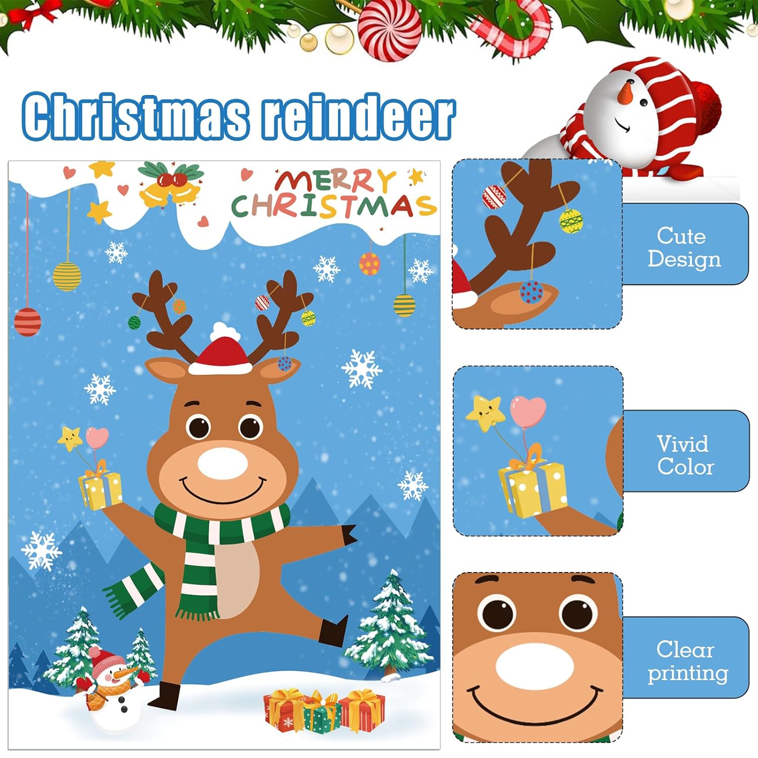 Fun Christmas Games: Pin The Nose On The Reindeer Set With 36 Noses Stickers And 2 Blindfolds - Perfect Holiday Activity For Adults And Family Party - Reusable Christmas Party Games For Adults