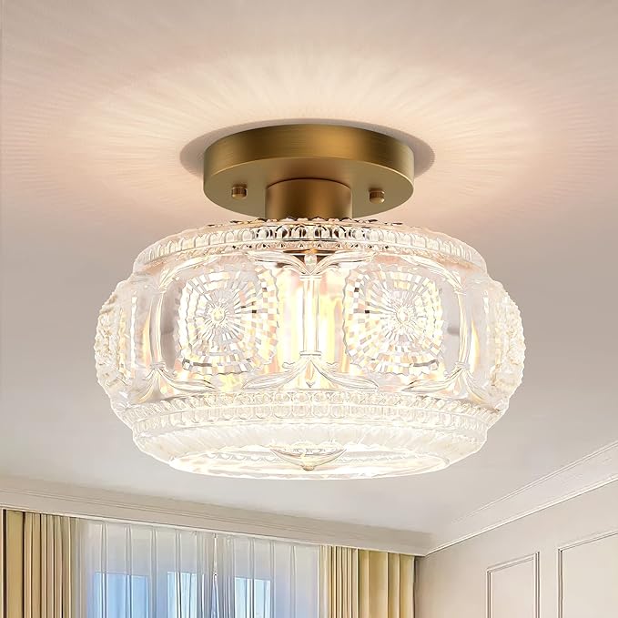 Gold Globe Glass Ceiling Light Modern Semi Flush Mount Fixture for Hallway Bedroom
