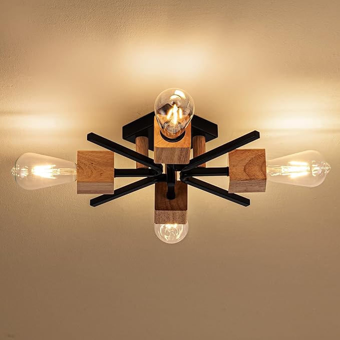 22 Inch Black Sputnik Ceiling Light 4 Light Modern Farmhouse Flush Mount Fixture