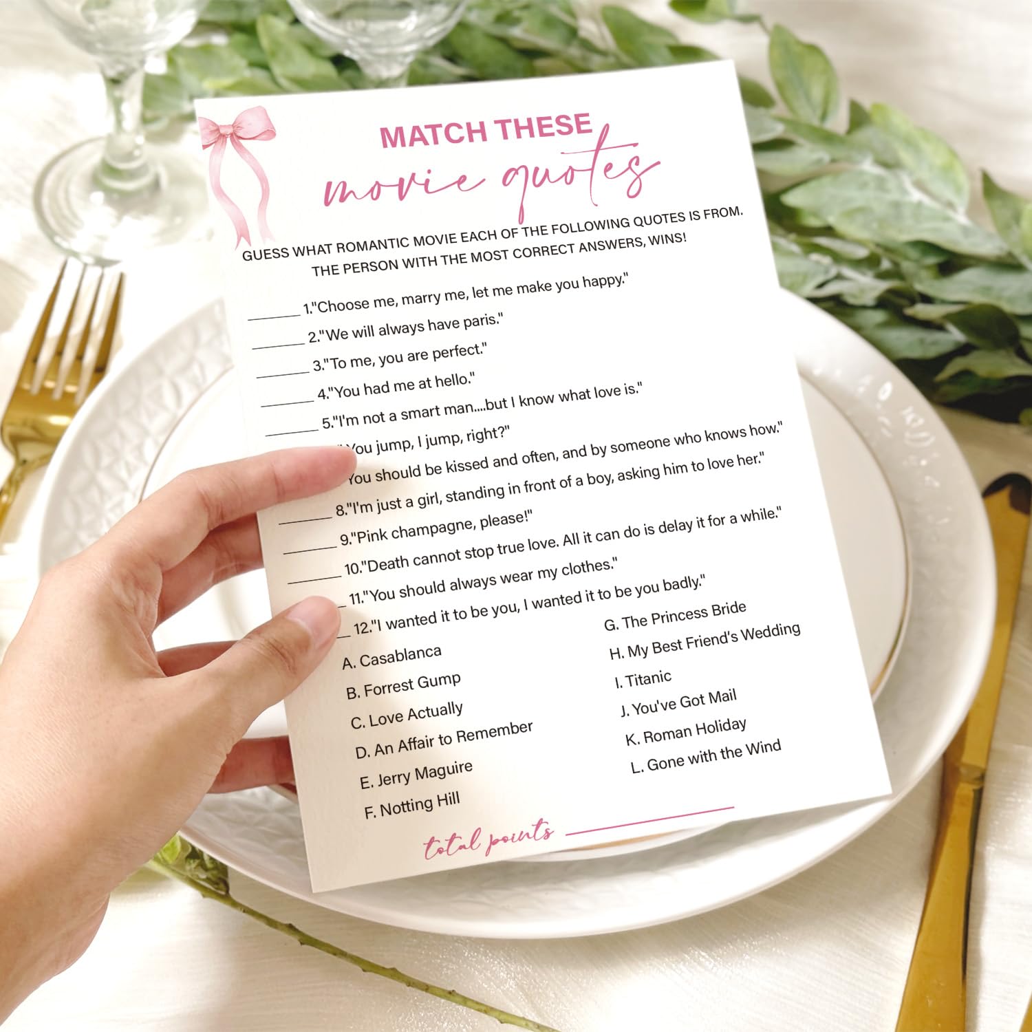 Bridal Shower Games - Match These Movie Quotes, Wedding Shower Bachelorette Party Game, Bridal Shower Games 30 Guests/P17