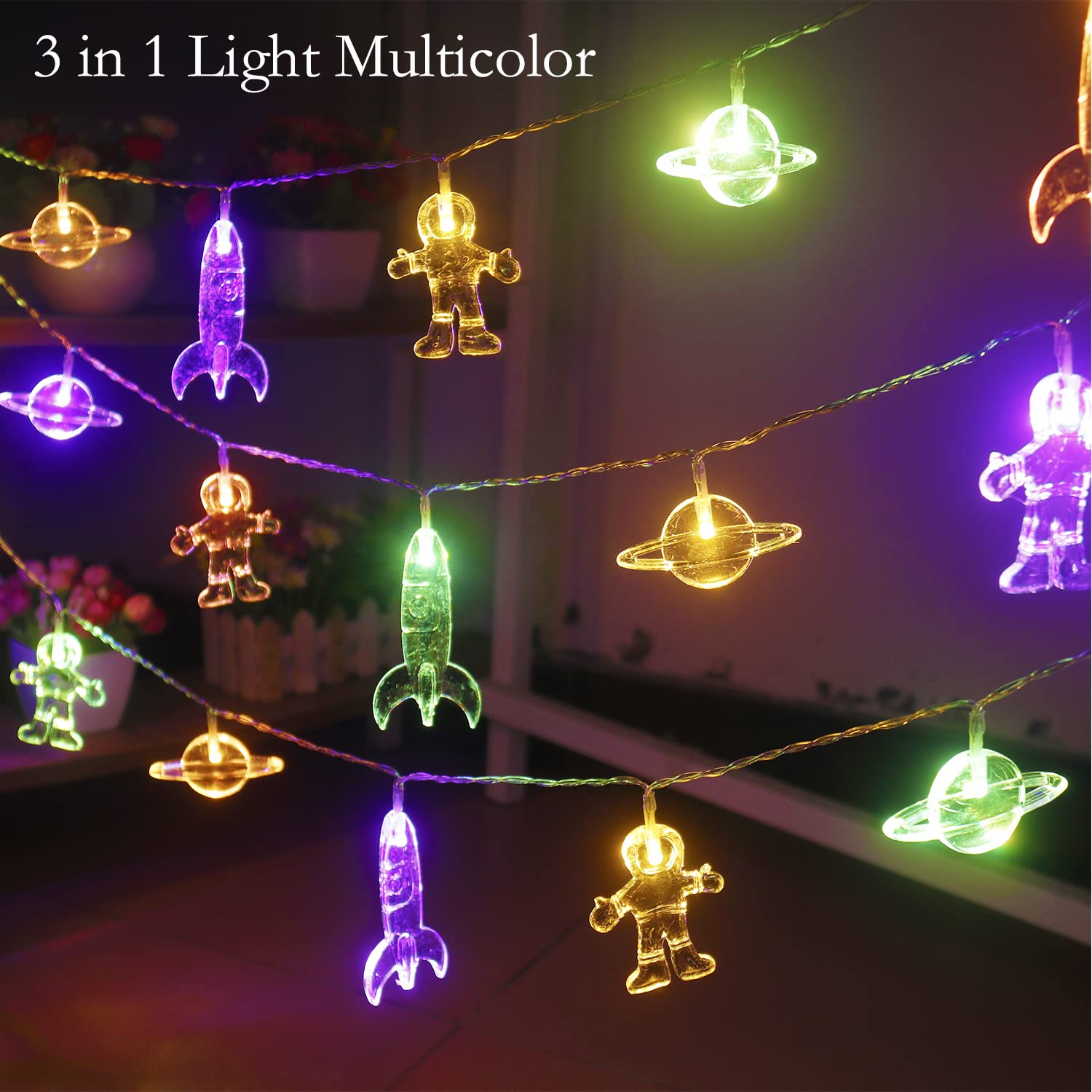 Color Changing Lights For Kids Bedroom, Birthday Gifts For Kids, 11Ft 20Leds Tent Lights For Kids With Rocket Spaceship