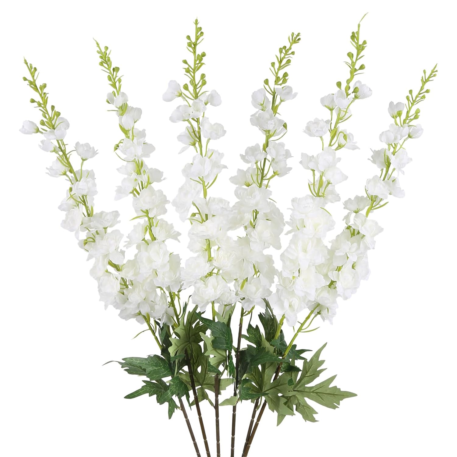 White Delphinium Artificial Flowers 6Pcs 40.55" Long Stem Silk Larkspur Snapdragon Flowers For Tall Vase For Home Wedding Table Decor(White)