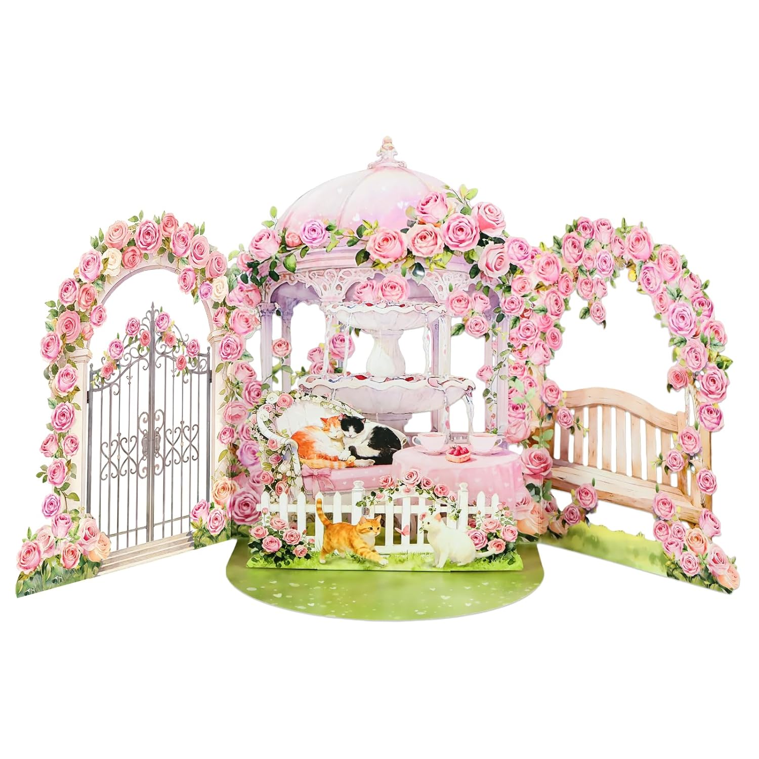 Pop Up Cat Valentines Card - Kittens In Romantic Rose Garden 3D Valentines Day Card For Her, Wife, Girlfriend Cat Lovers, Handmade Gift For Anniversary Valentine’S Day