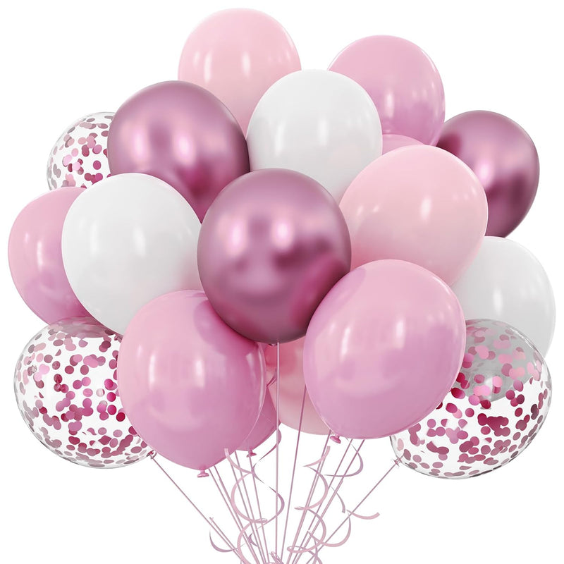 Pink And White Balloons, 50Pcs 12 Inch Pink White Confetti Balloons Ki