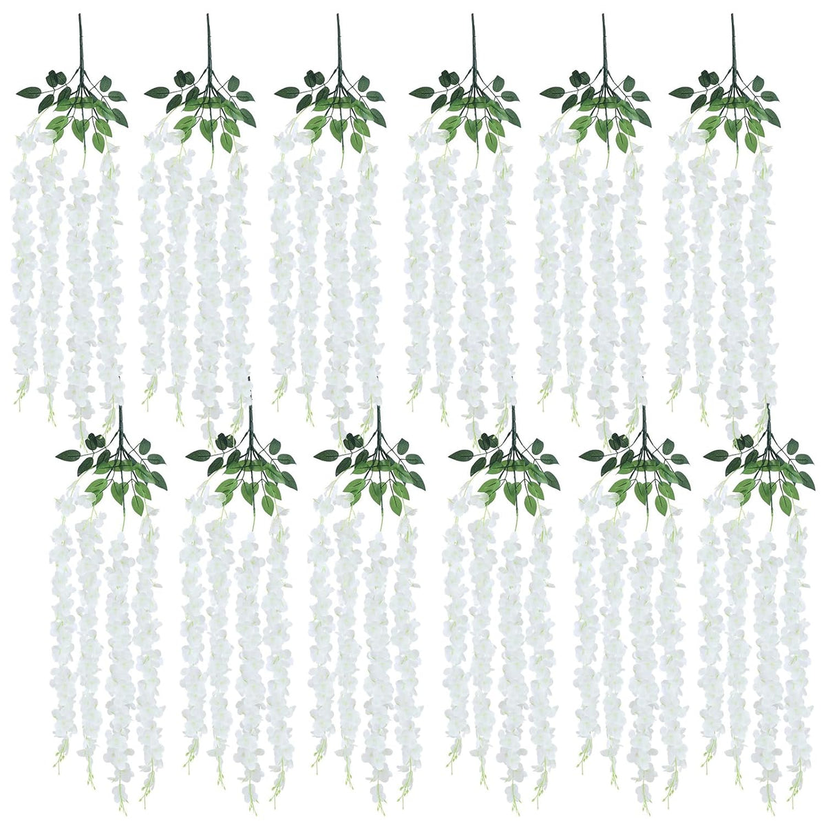 12 Pack Artificial Wisteria Flowers, Individually Wrapped, Tangle-Free Fake Hanging Vine Silk Flowers For Home Garden Wedding Party Decorations, Indoor Outdoor Wall Decor (White)