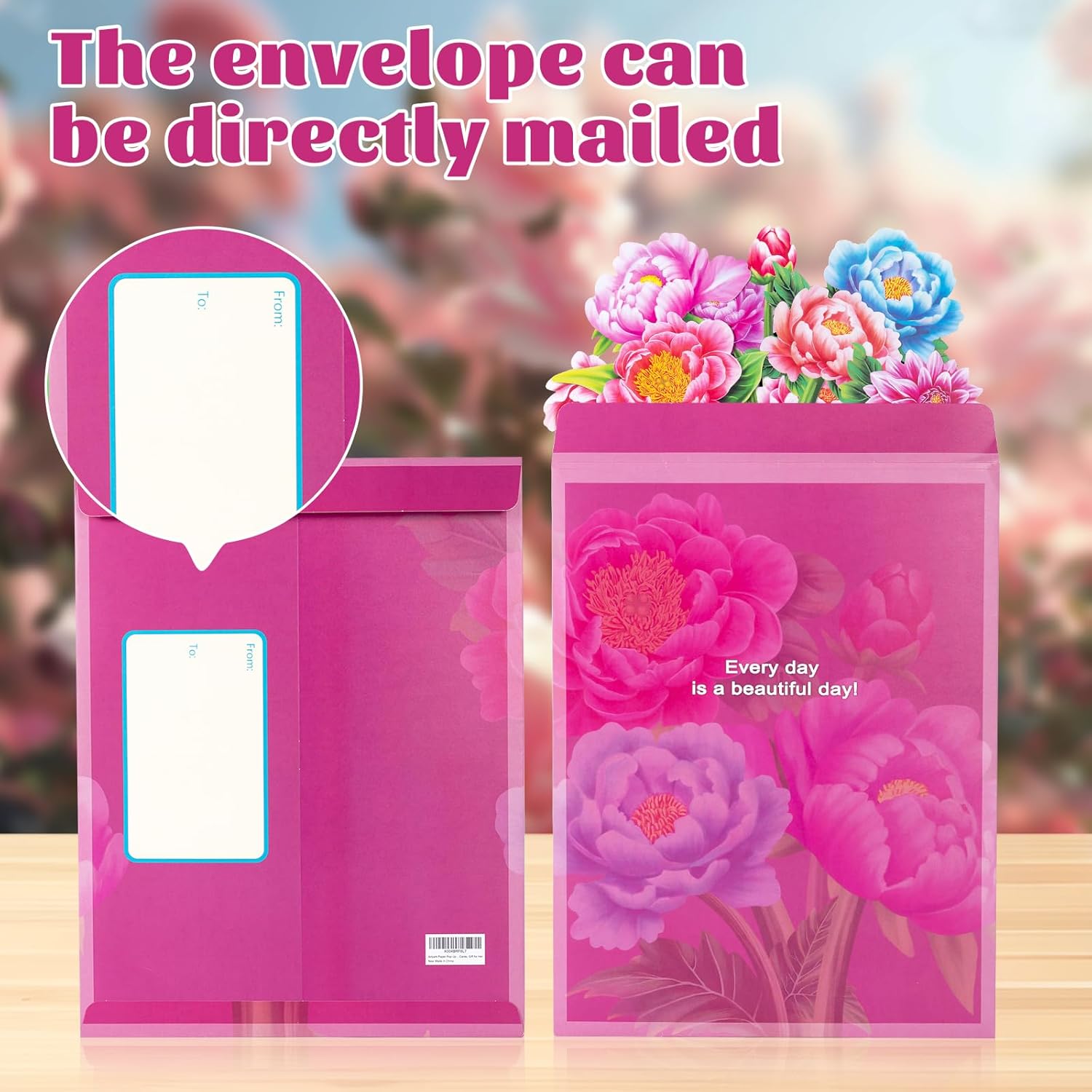 Pop Up Flower Card, 3D Paper Flowers Bouquet, Birthday, Thank You, Get Well Greeting Cards With Note Card & Envelope, Peony