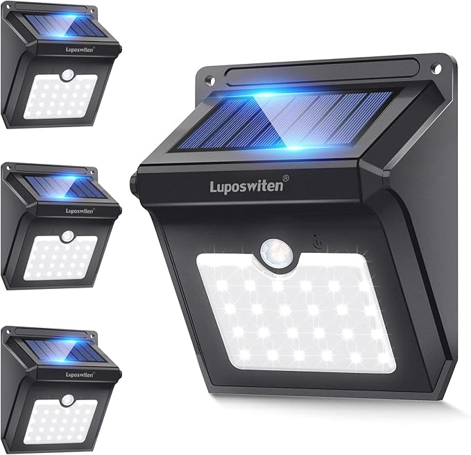 4 Pack 28 LED Solar Motion Sensor Lights Waterproof Wireless Outdoor Security Wall Lights