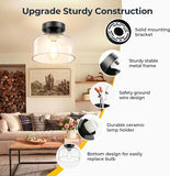 Semi Flush Mount Ceiling Light Matte Black Clear Glass Farmhouse Pendant Fixture