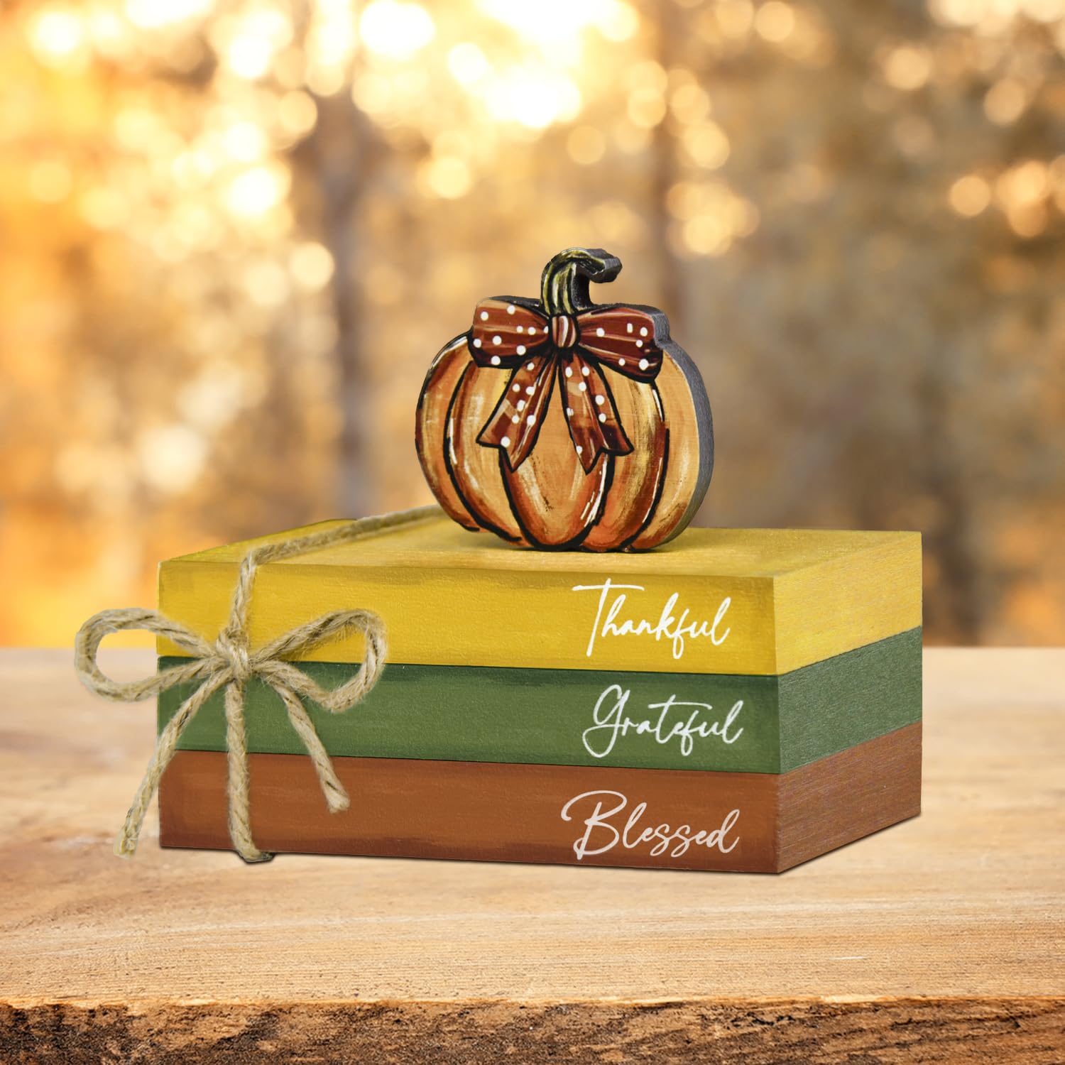 Smile Fall Thanksgiving Wooden Decor Indoor, Pumpkin Decor Thankful Grateful Blessed Faux Books Bundle, Thanksgiving Table Tiered Tray Kitchen Harvest Decorations