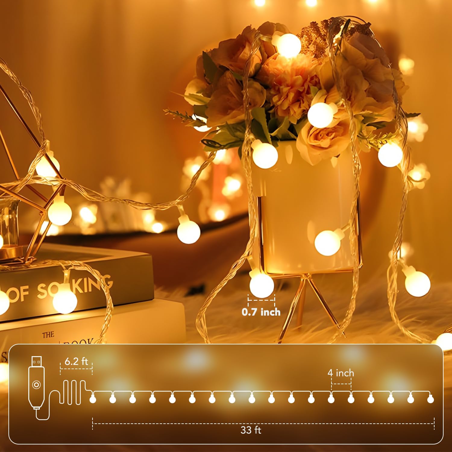 33 Feet 100 Led Mini Globe String Lights With Remote, Usb Powered Fairy String Lights Indoor Outdoor Hanging String Ligh