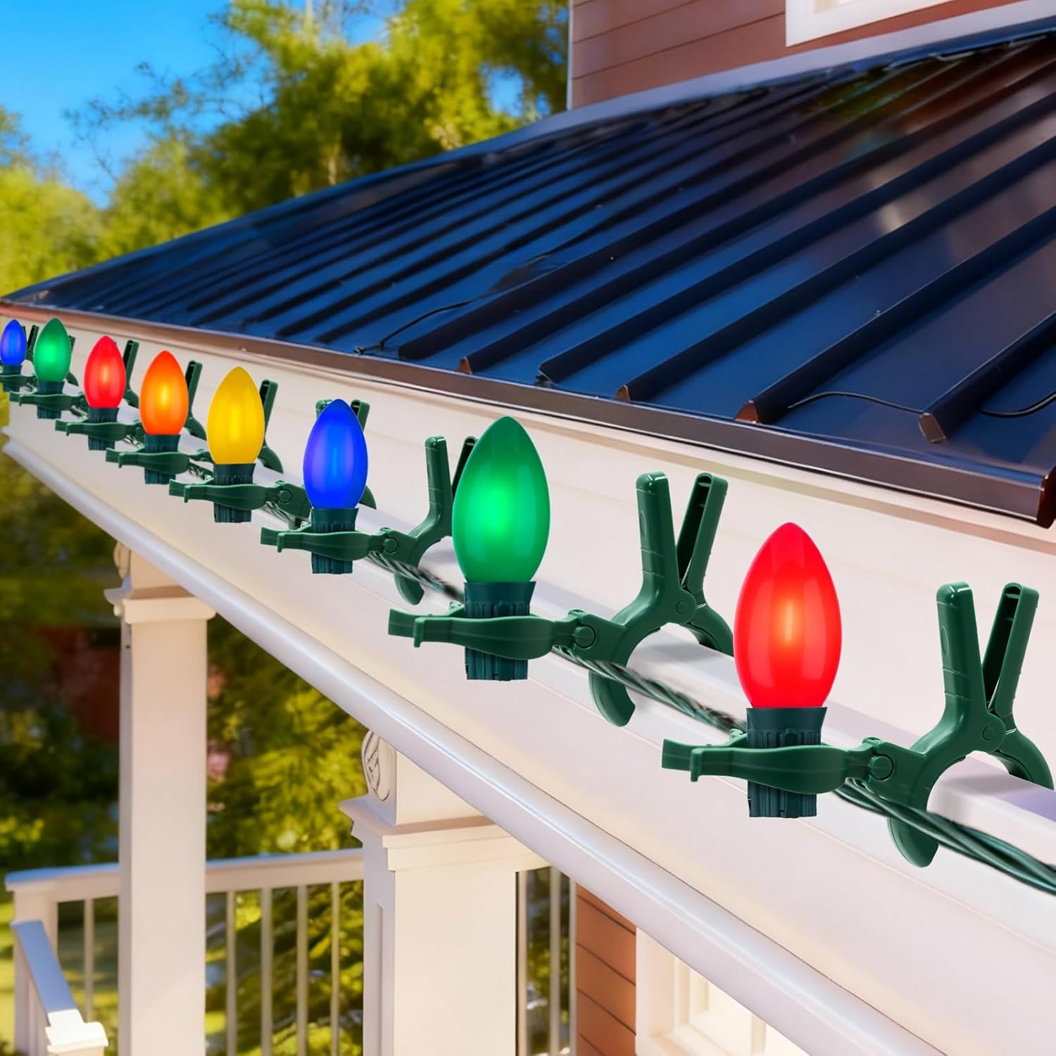 C7 C9 Christmas Lights Spring Clips, 100 Count Holiday Lights Quick Spring Clips, Shatterproof Shingle And Gutter Clips For E12, E17Socket, Rope Lights Roofline Fence Railing Christmas Trees (50)
