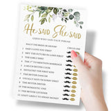 Bridal Shower Games – He Said She Said Game With Fun Bride And Groom Trivia, Wedding Shower Activity, Botanical Eucalyptus Theme, 50 Guests