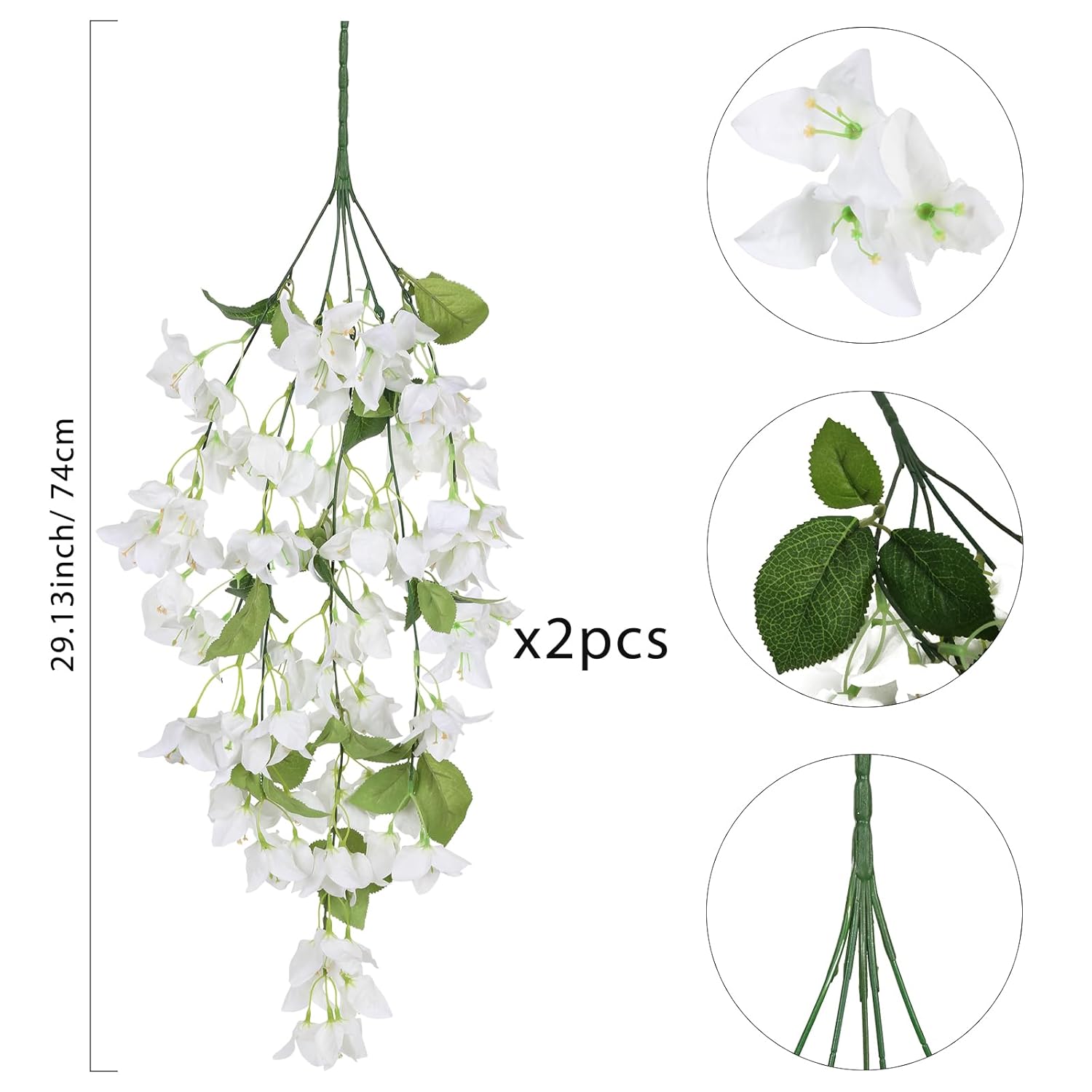 Artificial Bougainvillea Hanging Flowers 2Pcs Uv Resistant Fake Silk Bougainvillea Plant Vine Faux Flowers For Garden Yard Porch Patio Wedding Wall Home Outdoor Decor (White)
