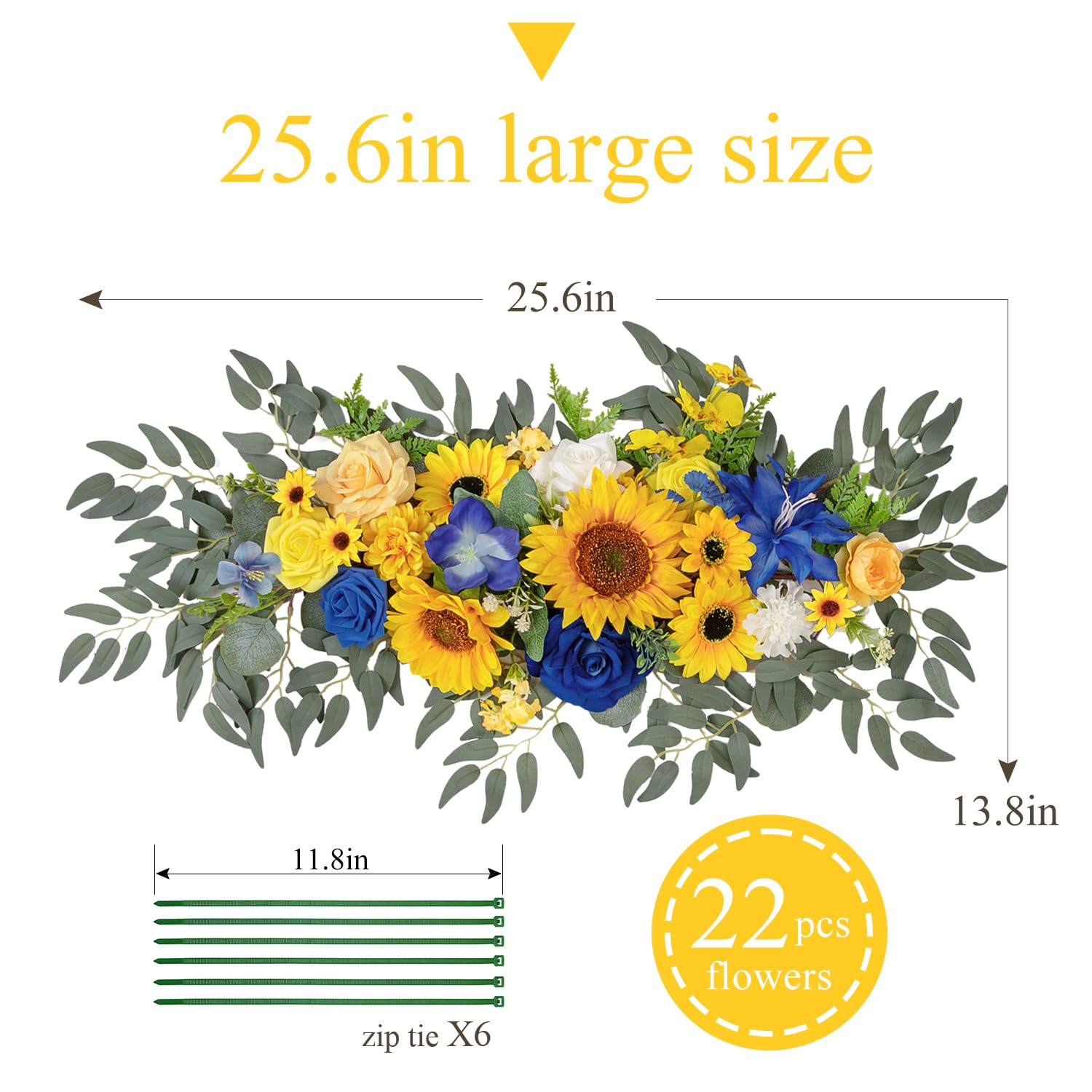 Sunflower Flower Garlands, 2 Pcs Royal Blue Artificial Eucalyptus Garlands, Handcraft Artificial Rose Arch Flowers For Wedding Arch Sweetheart Table Ceremony Backdrop Decorations For Home