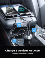 65W USB-C Car Charger, Fast PD & QC3.0 for iPhone 15, iPad, Samsung, Android