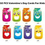 Valentines Day Cards For Kids, 32 Pack Mason Jar Happy Valentines Day Gift Cards With Transparent Candy Bags For Valentines Exchange School Classroom Party Favors Decoration Supplies