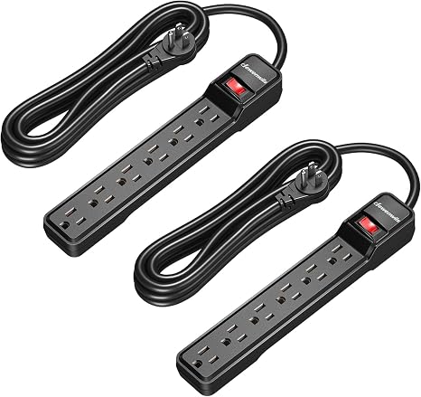 2 Pack 15FT Surge Protector Power Strip 6 Outlets 500J Flat Plug Wall Mount