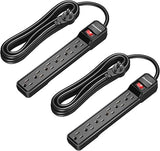 2 Pack 15FT Surge Protector Power Strip 6 Outlets 500J Flat Plug Wall Mount