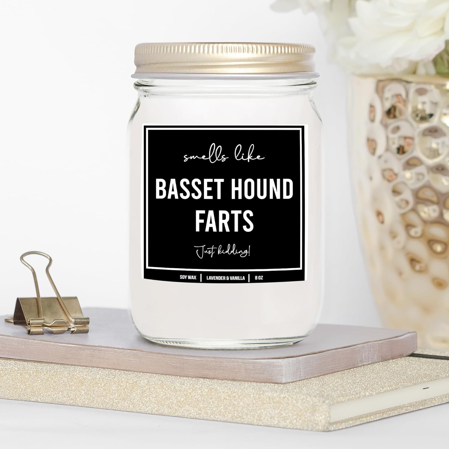You Nique Designs Gifts For Basset Hound Lovers Dog Fart Candle 8Oz - Basset Hound Presents For Men, Women - Basset Hound Decorations, Gifts Funny Décor (Lavender & Vanilla)