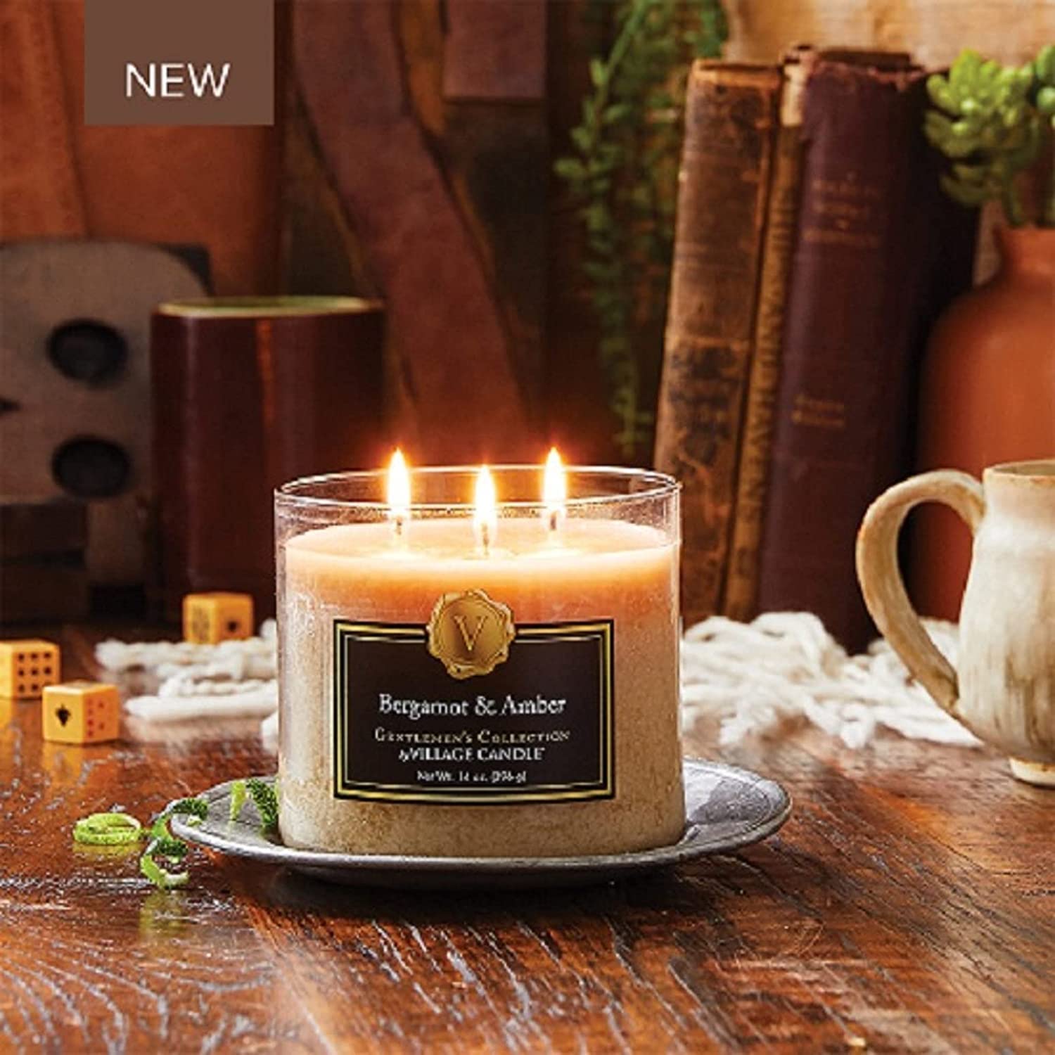 Bergamot & Amber Glass 3-Wick Bowl, Scented Candle, 14 Oz., Brown