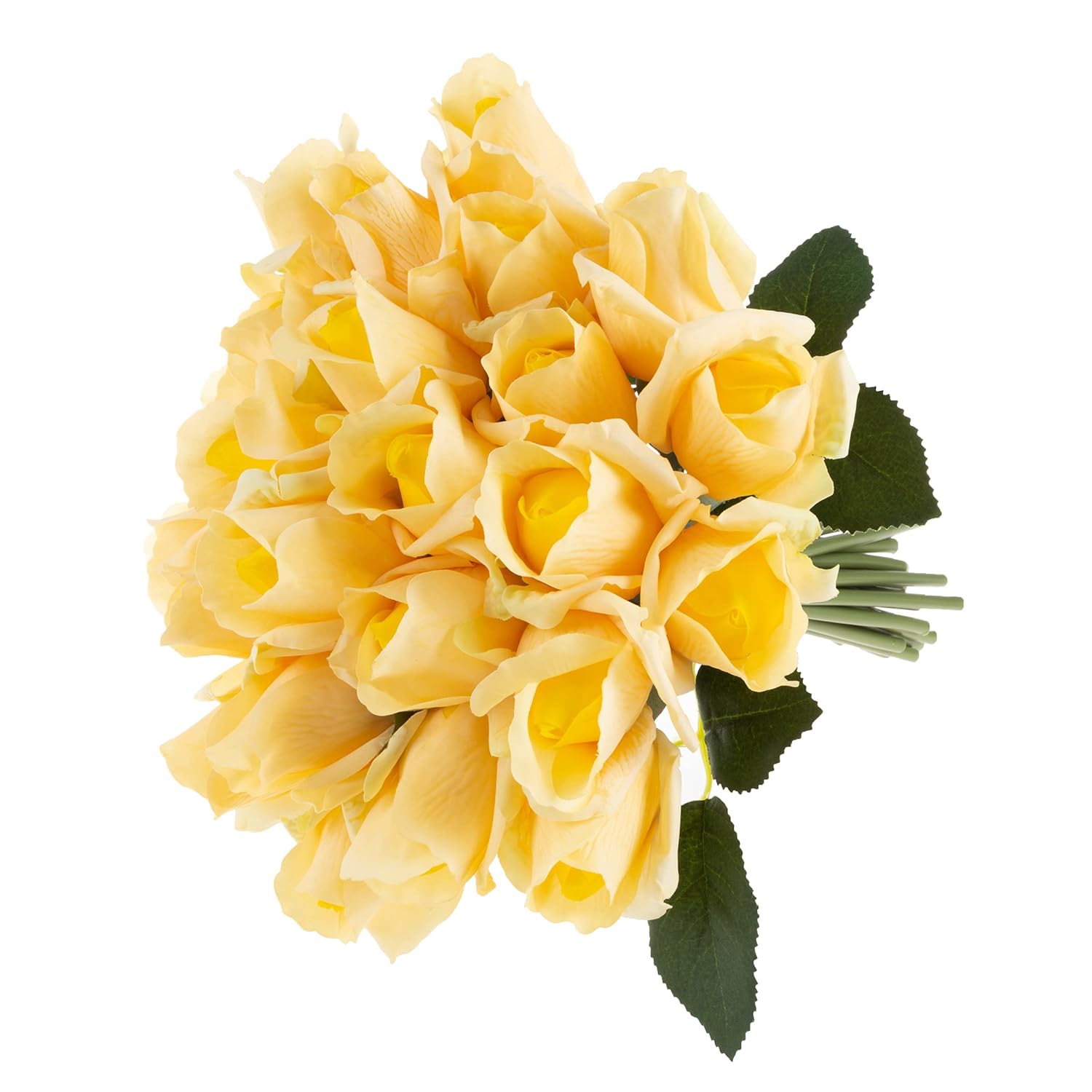 Rose Artificial Flowers - 24Pc Real Touch 11.5-Inch Fake Flower Set with Stems for Home Decor, Wedding, or Bridal/Baby Showers by Pure Garden (Yellow)