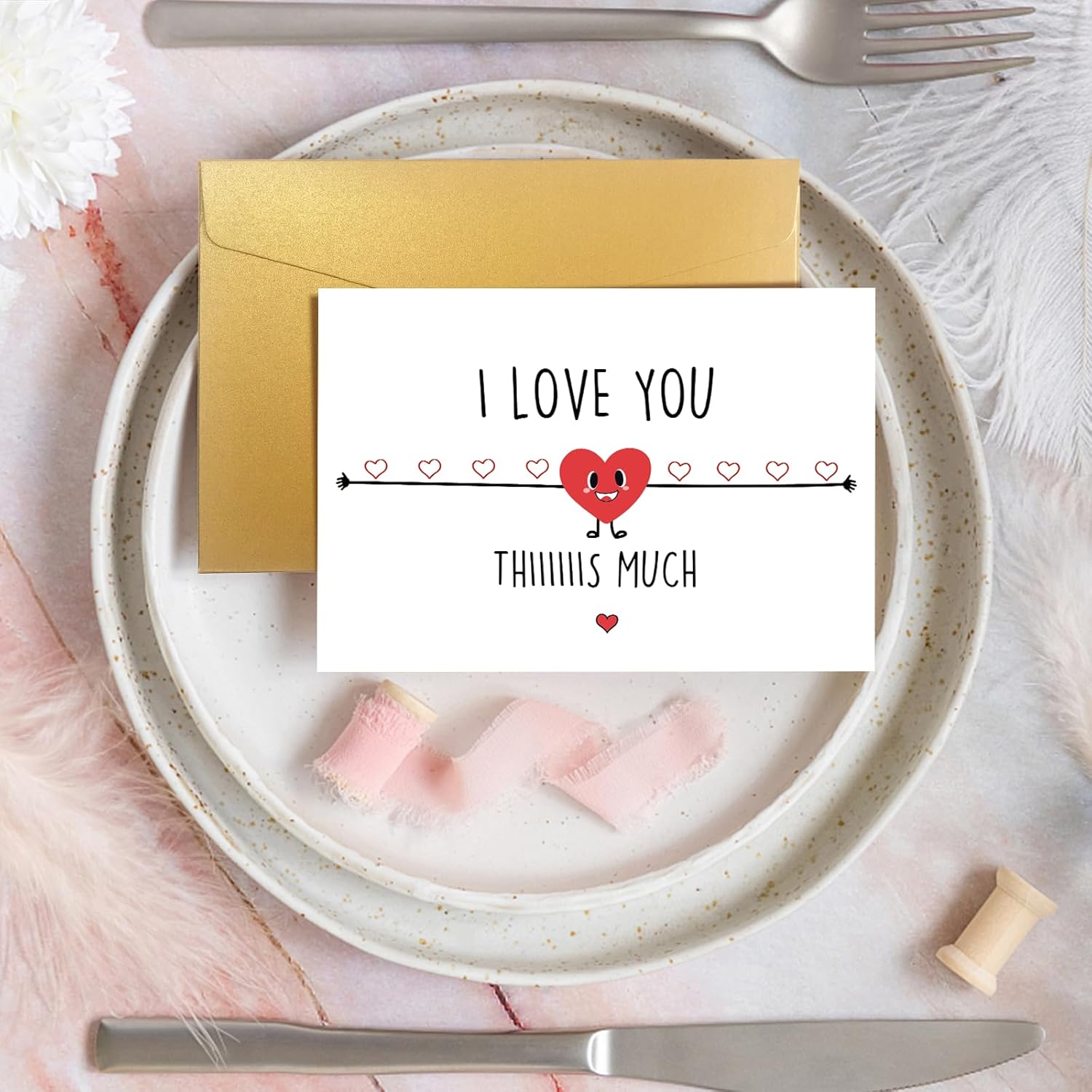 Cute Valentines Day Card For Him Her, Whimsical Anniversary Card For Boyfriend Girlfriend, Funny Happy Birthday Card For Partner Mom Dad, I Love You This Much