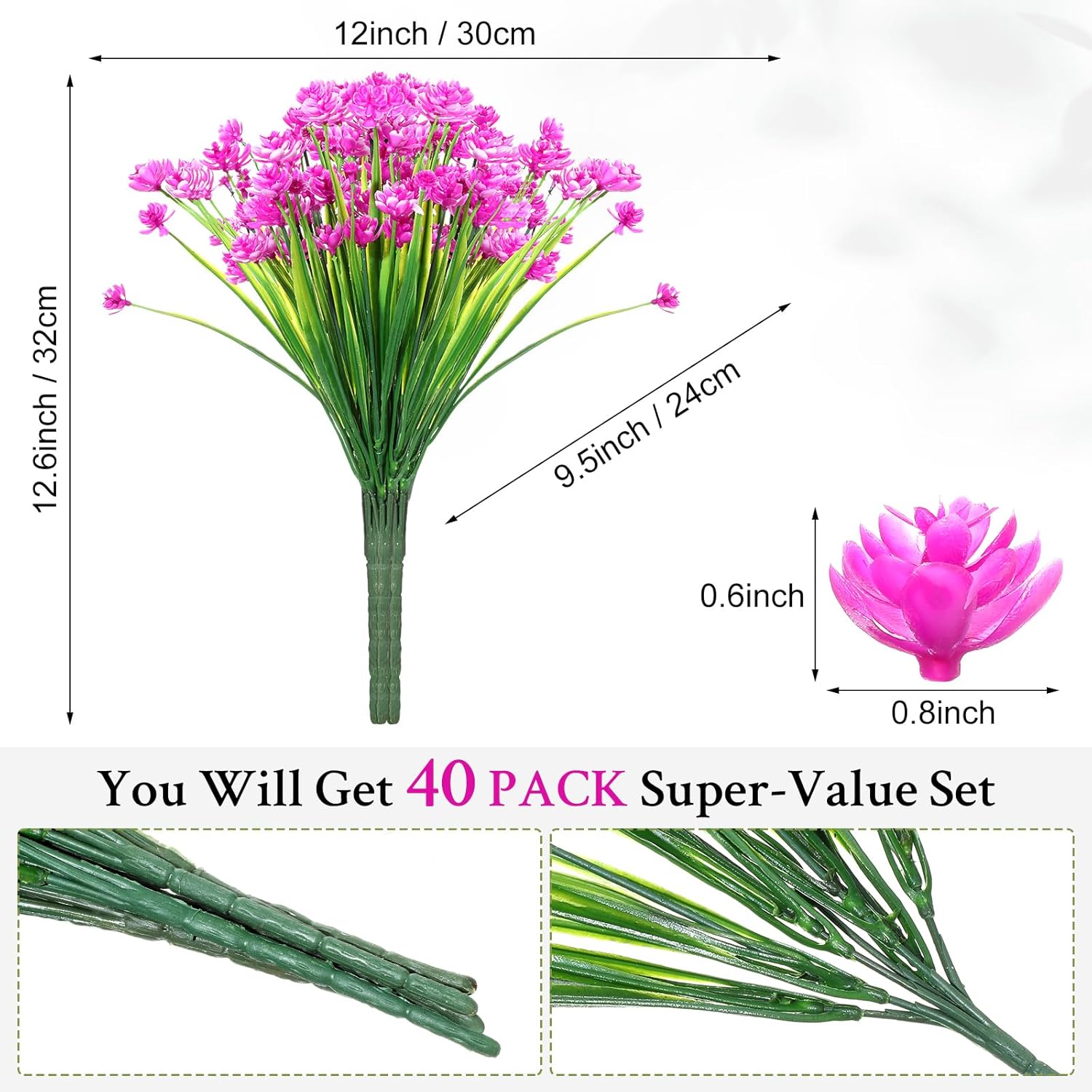 40 Bundles Outdoor Artificial Flowers Plants Uv Resistant Outside Fake Flowers Plastic Plants Outdoor Spring Summer Seasons Decoration Shrubs Garden Porch (Purple Red)