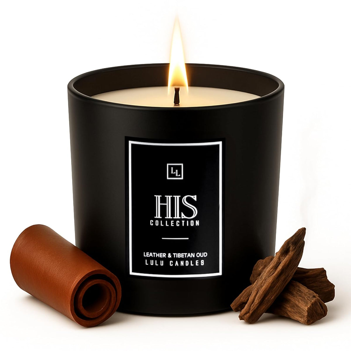 | Leather & Tibetan Oud - His Collection | Luxury Scented Soy Jar Candle | Hand Poured In The Usa | Highly Scented & Long Lasting- 9 Oz.