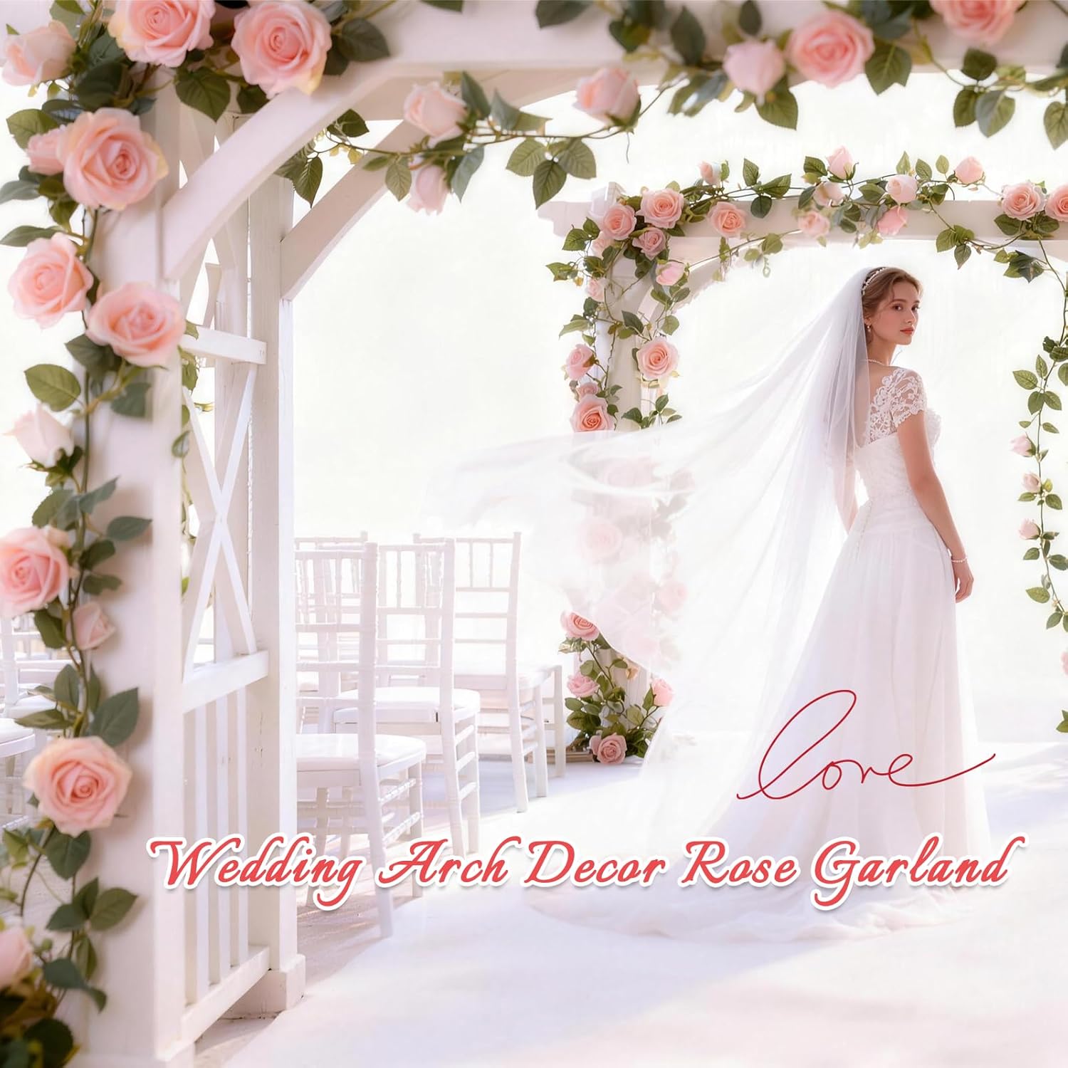 2 Pack Pink Artificial Rose Garland Each 6.5Ft Fake Rose Vine Hanging Floral Garland For Wedding Swing Table Centerpiece Arrangement Decor