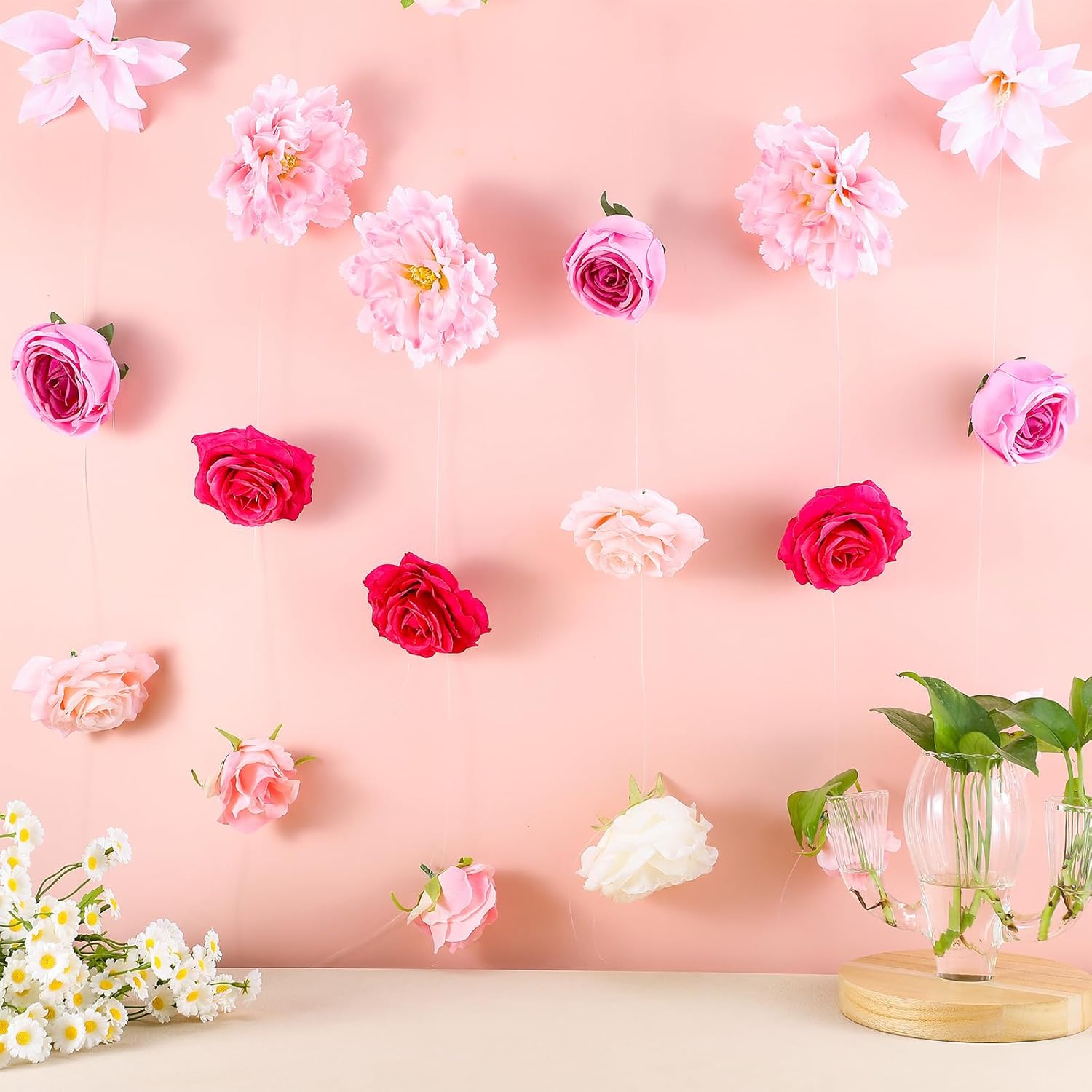 6 Pcs 45 Ft Flower Garlands Artificial Rose Flower Garland Backdrop Artificial Hanging Vine Wildflower Floral Decor For Spring Party Wedding Shower Valentine'S Day Home Wall Arch Garden