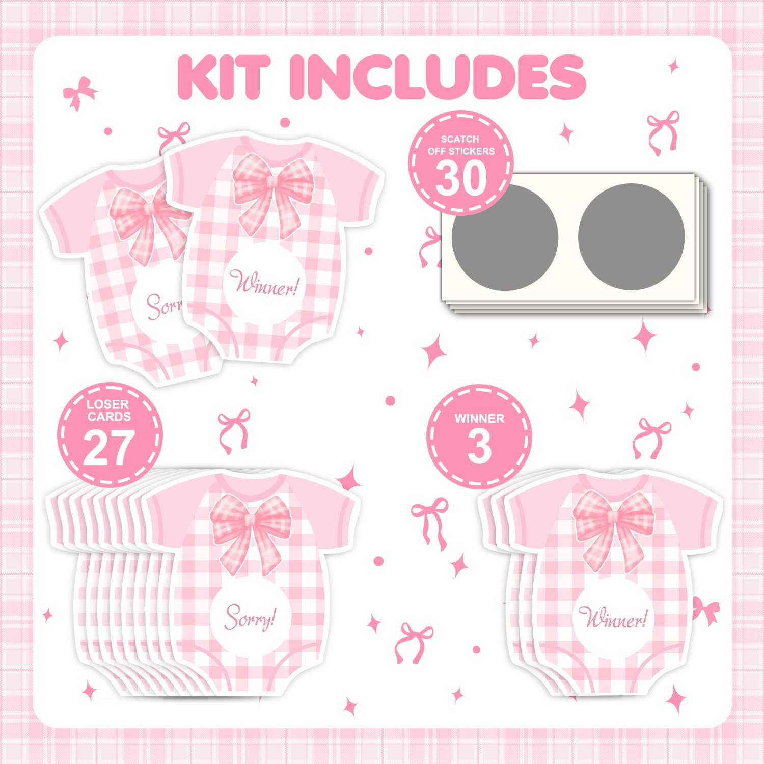 Pink Bow Baby Shower Decorations, 30Pcs Pink Bow Baby Shower Scratch Off Game Girl, Silly Activity For Ice Breakers, Door Prizes, Baby Shower Activity And Idea, Fun And Easy To Play