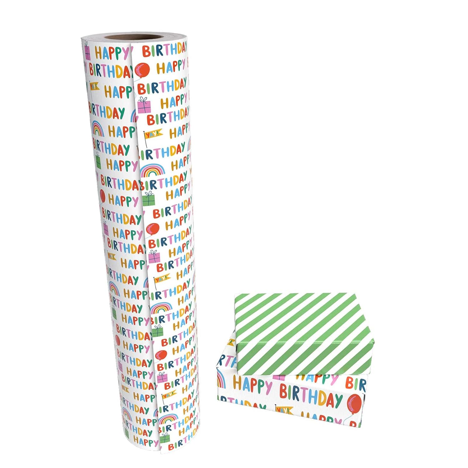 30 Inch Jumbo Reversible Birthday Wrapping Paper - 30 Inch X 100 Feet Jumbo Roll - Colorful Happy Birthday Wrapping Paper For Party, Baby Shower And More Occasions