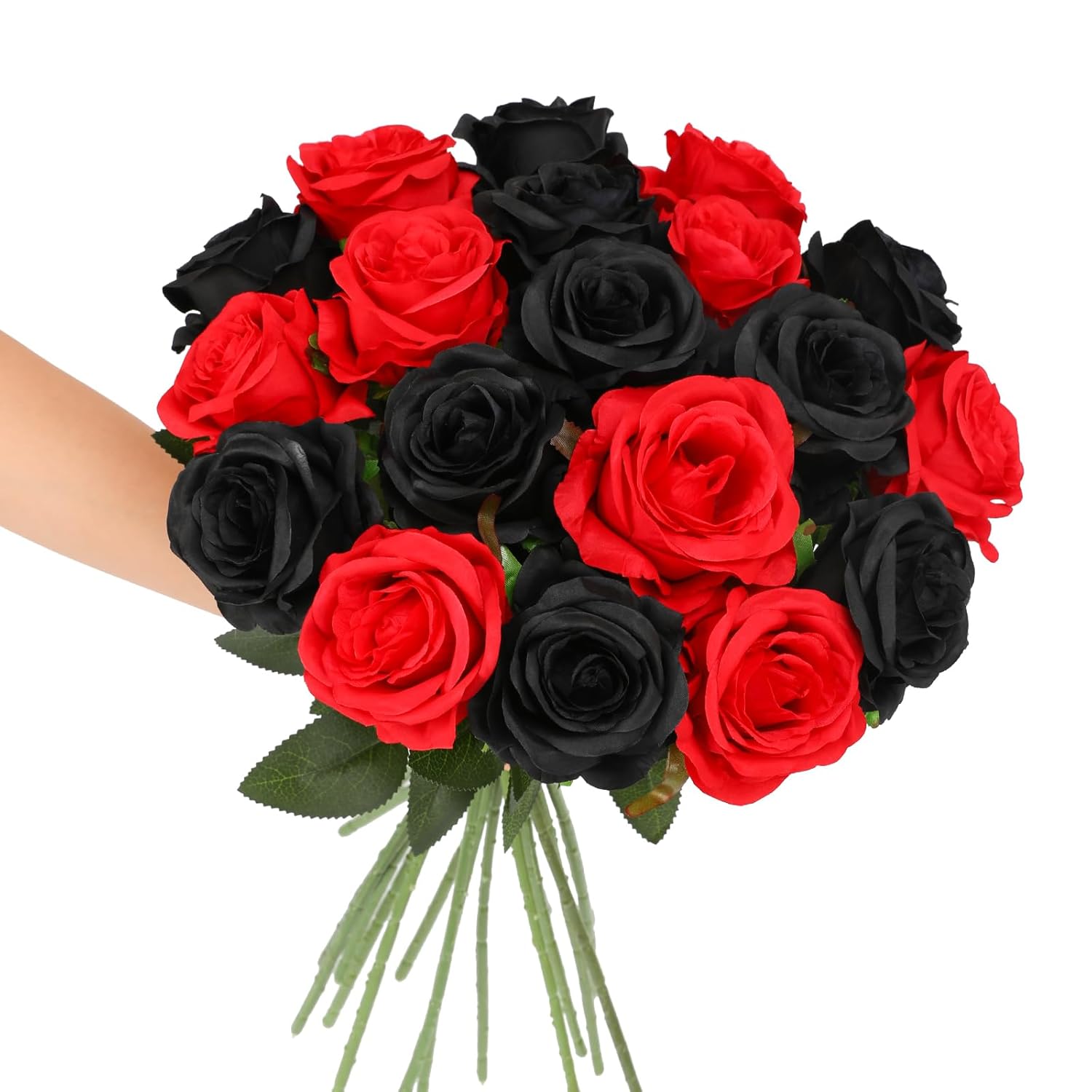 Roses Artificial Flowers - 12 Pcs Realistic Long Stem Fake Roses Mashup Style Silk Roses For Diy Bouquets Wedding Centerpieces Arrangements Home Party Decor(Black & Red)