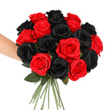 Roses Artificial Flowers - 12 Pcs Realistic Long Stem Fake Roses Mashup Style Silk Roses For Diy Bouquets Wedding Centerpieces Arrangements Home Party Decor(Black & Red)