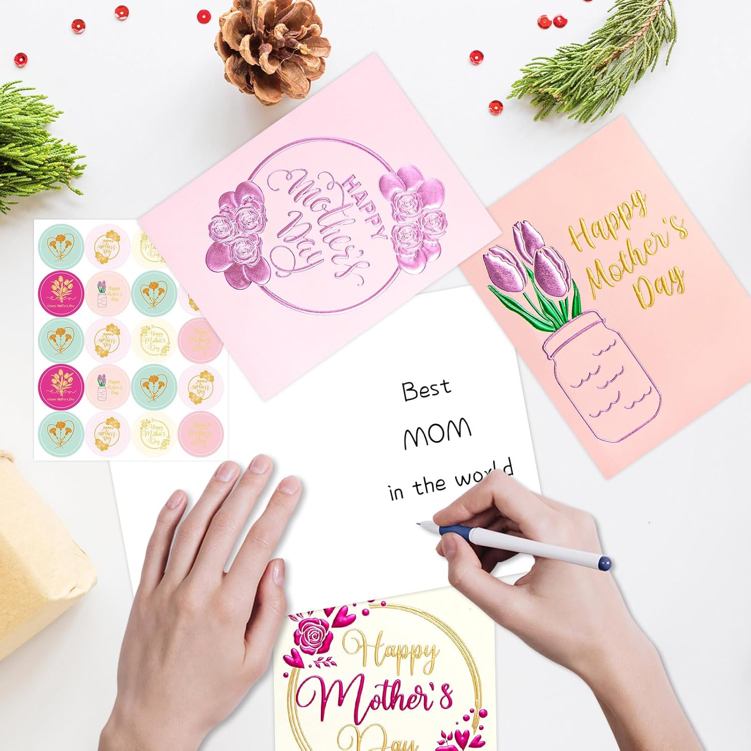 24 Pack Happy Mothers Day Cards With Envelopes Foil Embossed Flower Mother'S Day Gift Cards Flowers Blank Inside