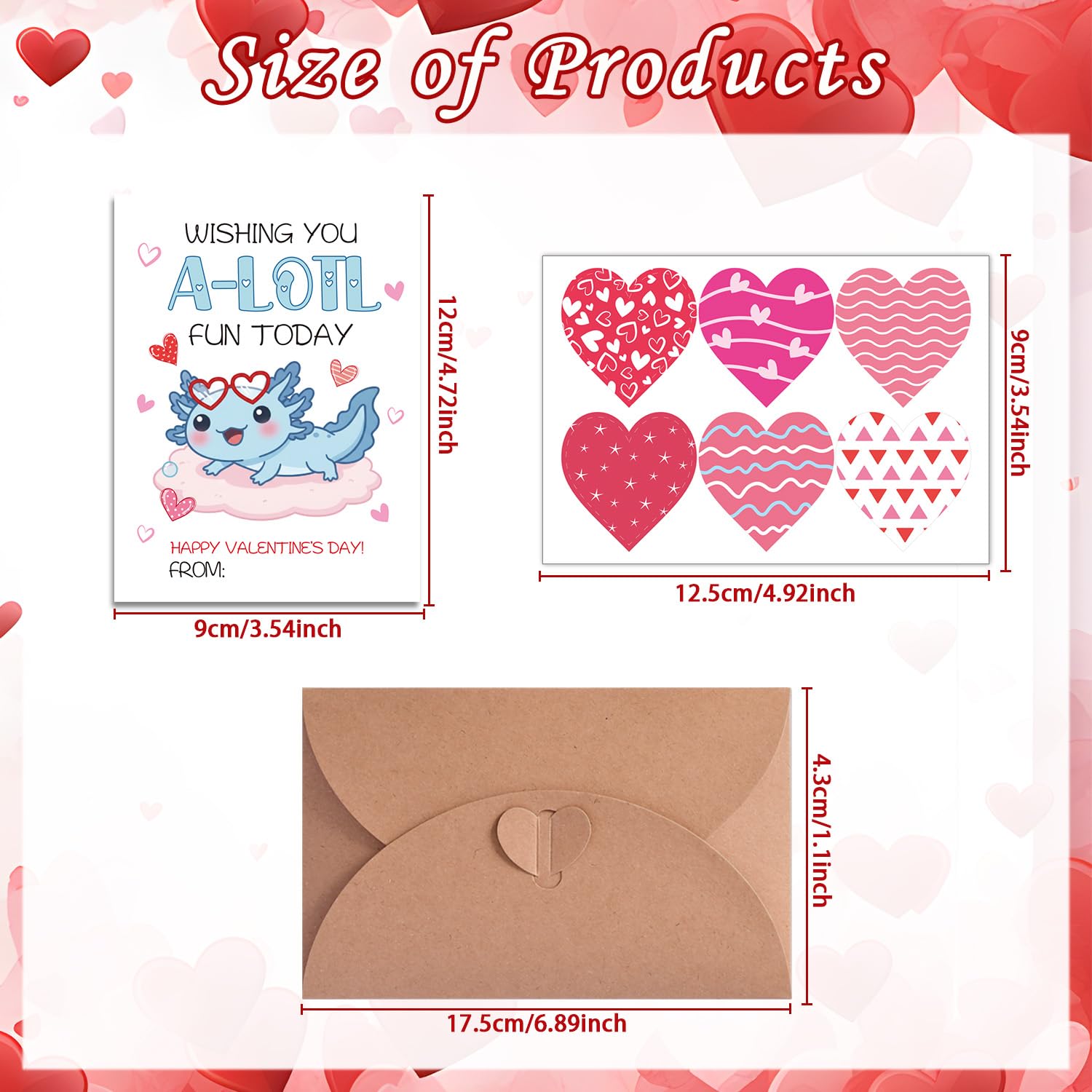 Valentines Cards For Kids Classroom, 48 Pack Axolotl Valentine'S Day Cards For Kids School, Cute Axolotl Valentine Exchange Card Bulk With Envelopes Stickers Gifts For Girls Boys