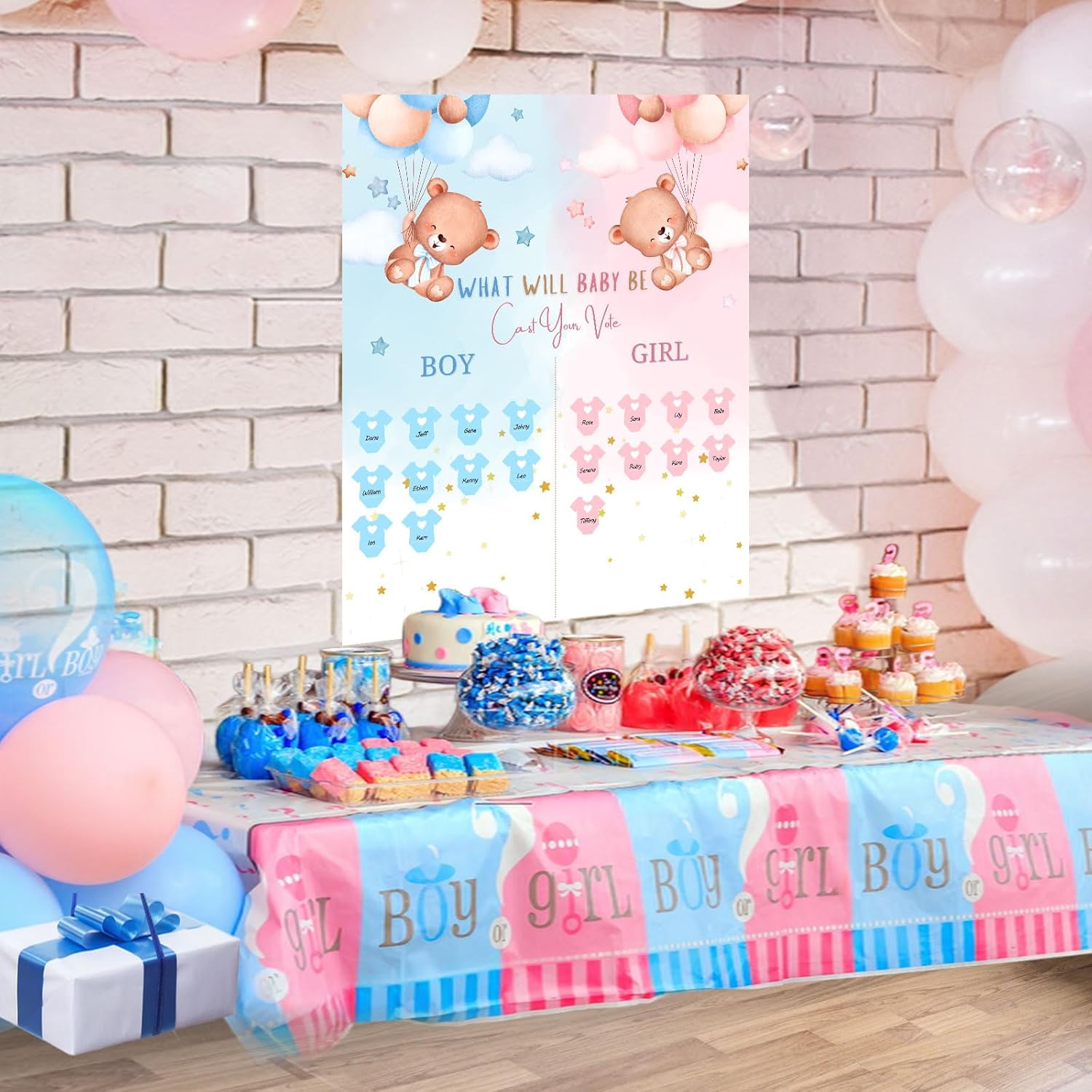 193 Pieces Gender Reveal Decorations - Cast Your Vote Sign Mommy To Be Daddy To Be Button Pins Team Boy Team Girl Stickers Baby Shower Thank You Stickers Party Supplies Games