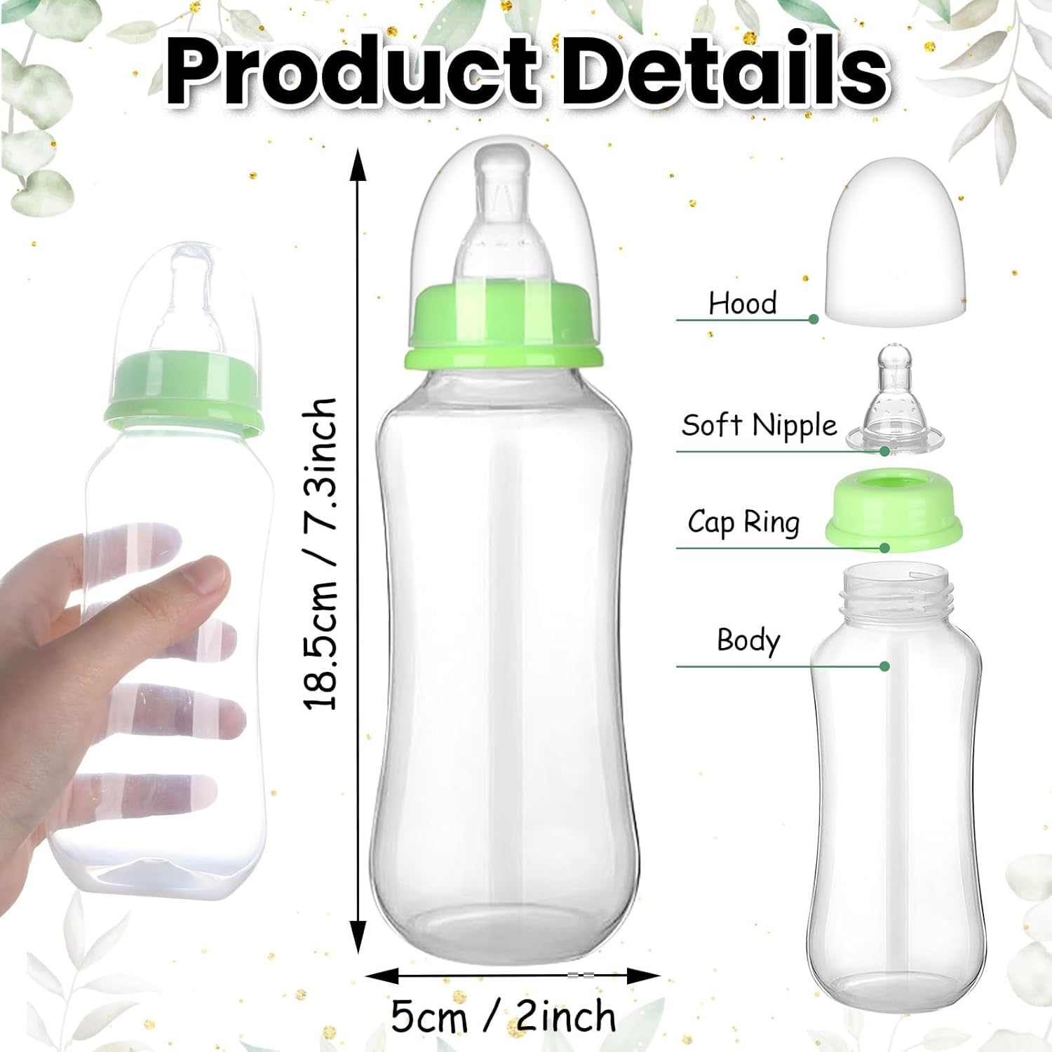 6 Sets Bottle Chug Baby Shower Game Baby Shower Favor Green Funny Plastic Bottles Disposable Diapers Greenery Eucalyptus Themed Sign For Gender Reveal Games Changing Diaper Race Game Decoration