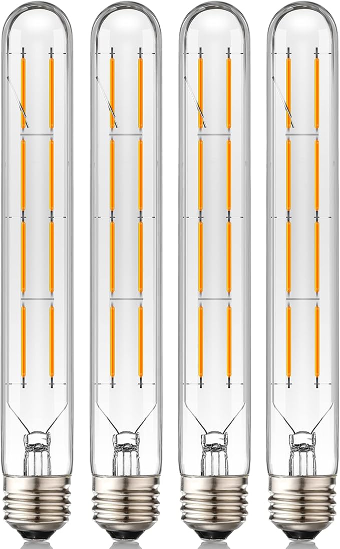 4 Pack 8.9 Inch E26 Tubular LED Bulbs 8W Dimmable T10 Vintage Edison Filament Warm White 2700K