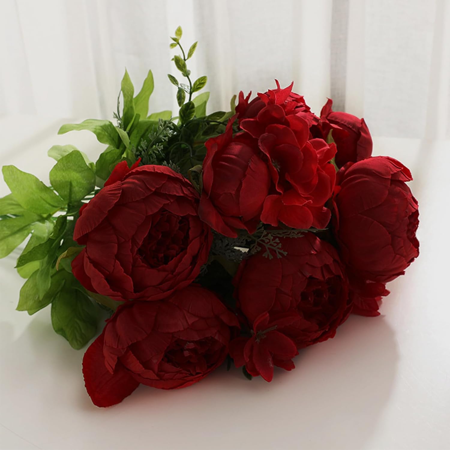 25 Pcs Silk Peony Artificial Flower Heads 4 Inch Fake Peony Flowers Heads With Stems Artificial Peony Flower Heads In Bulk Wholesale For Wedding Home Decor (Dark Red)