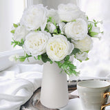 2Pcs Faux Peonies In Ceramics Vase Artificial Flowers Bulk Silk Fake Bouquet Floral Arrangements Centerpieces Decor For Mother'S Day Home Table Wedding(White)