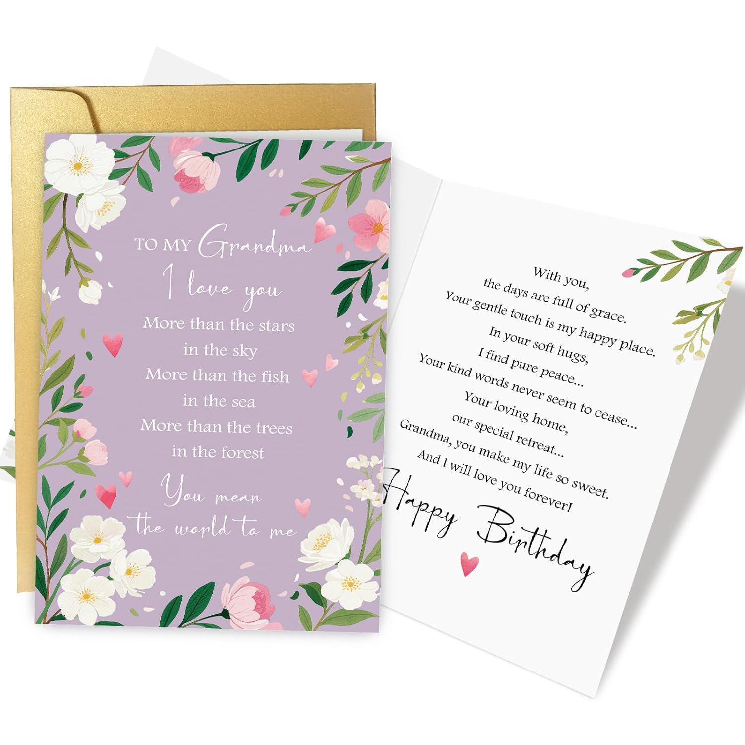 Grandma Birthday Card, Poem Birthday Card For Grandmother, Grandma Bday Gift From Grandchild, You Mean The World To Me
