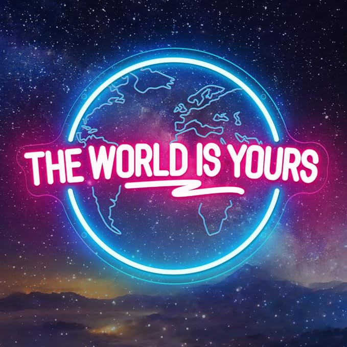 The World Is Yours Neon Sign LED Planet Wall Light Man Cave Game Room Bedroom Decor Gift