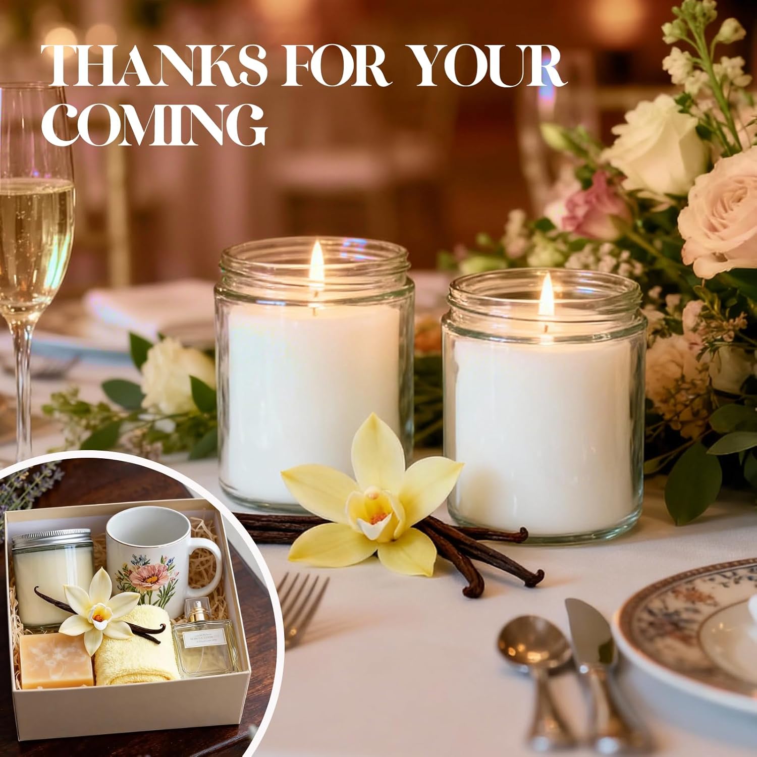 2 Pcs 8Oz Large Vanilla Scented Candles, Luxury Soy Wax Candle Gift Set | Long Lasting Warm & Cozy Fragrance, Elegant Gift For Anniversary, Valentine'S, Christmas