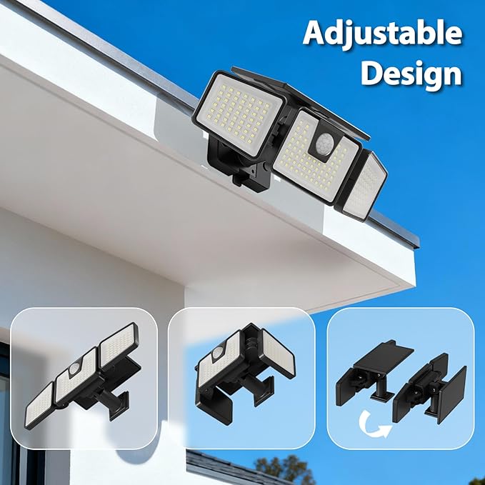 2 Pack 3000LM Solar Motion Sensor Security Lights 156 LED 3 Head Waterproof Flood Lights
