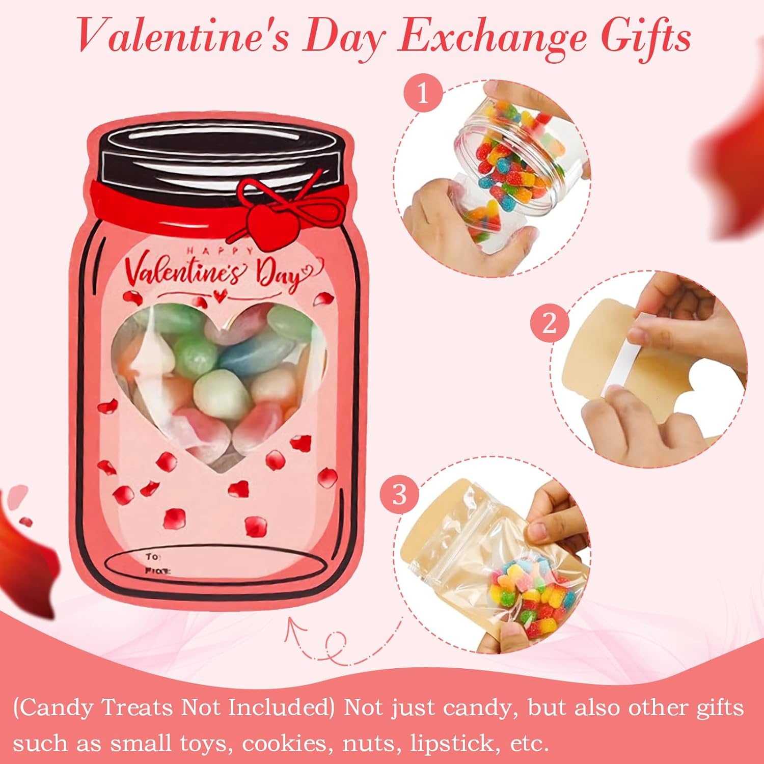 Valentines Cards For Kids Classroom - 48 Pack Mason Jar Valentines Day Cards Funny Valentine Gifts Cards For School Exchange Party Favors (Candy Not Included)