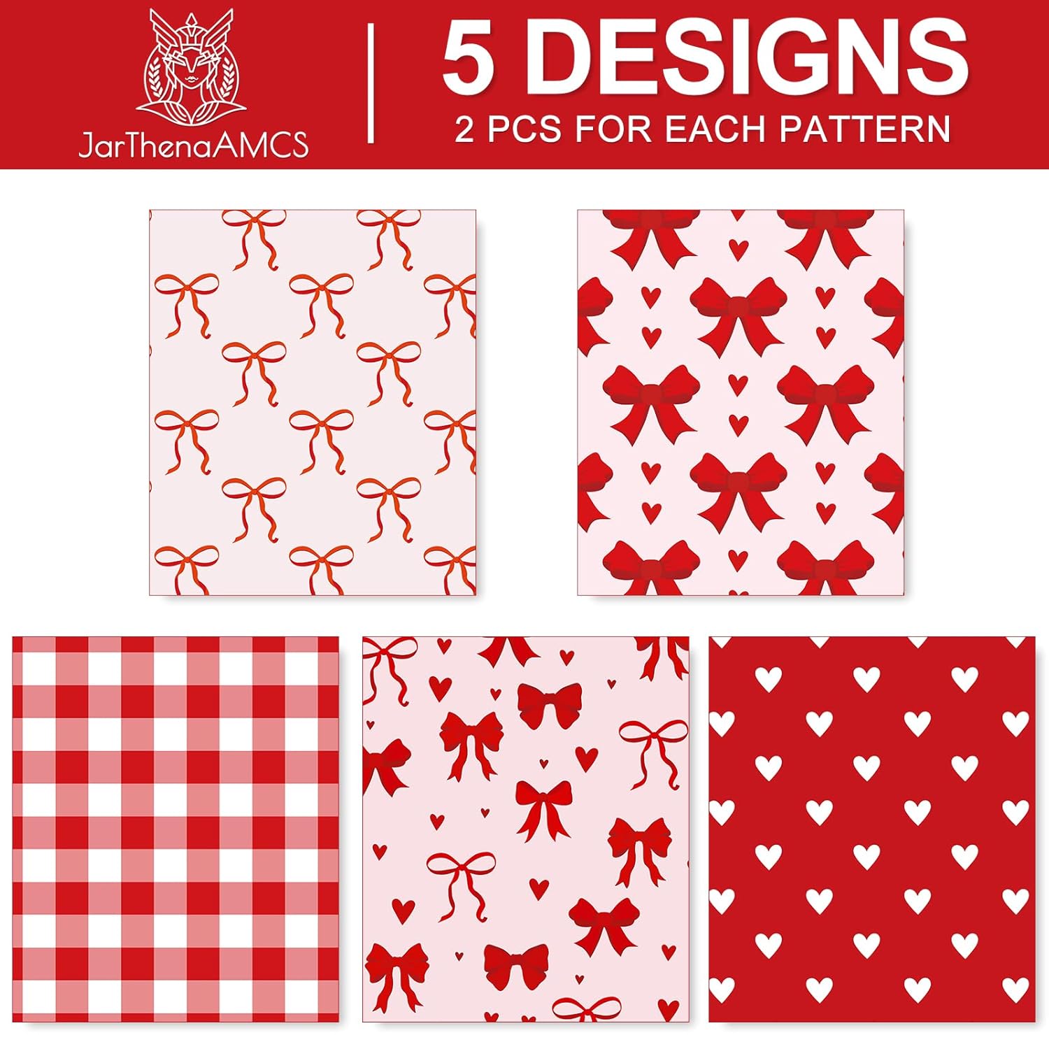 10 Sheet Valentine'S Day Cherry Red Bow Wrapping Paper -Not Roll- Valentine Gift Wrap Paper Folded Flat Plaid Heart Bow Craft Paper For Diy Crafts Party Supplies, 19.7 X 27.6 Inch